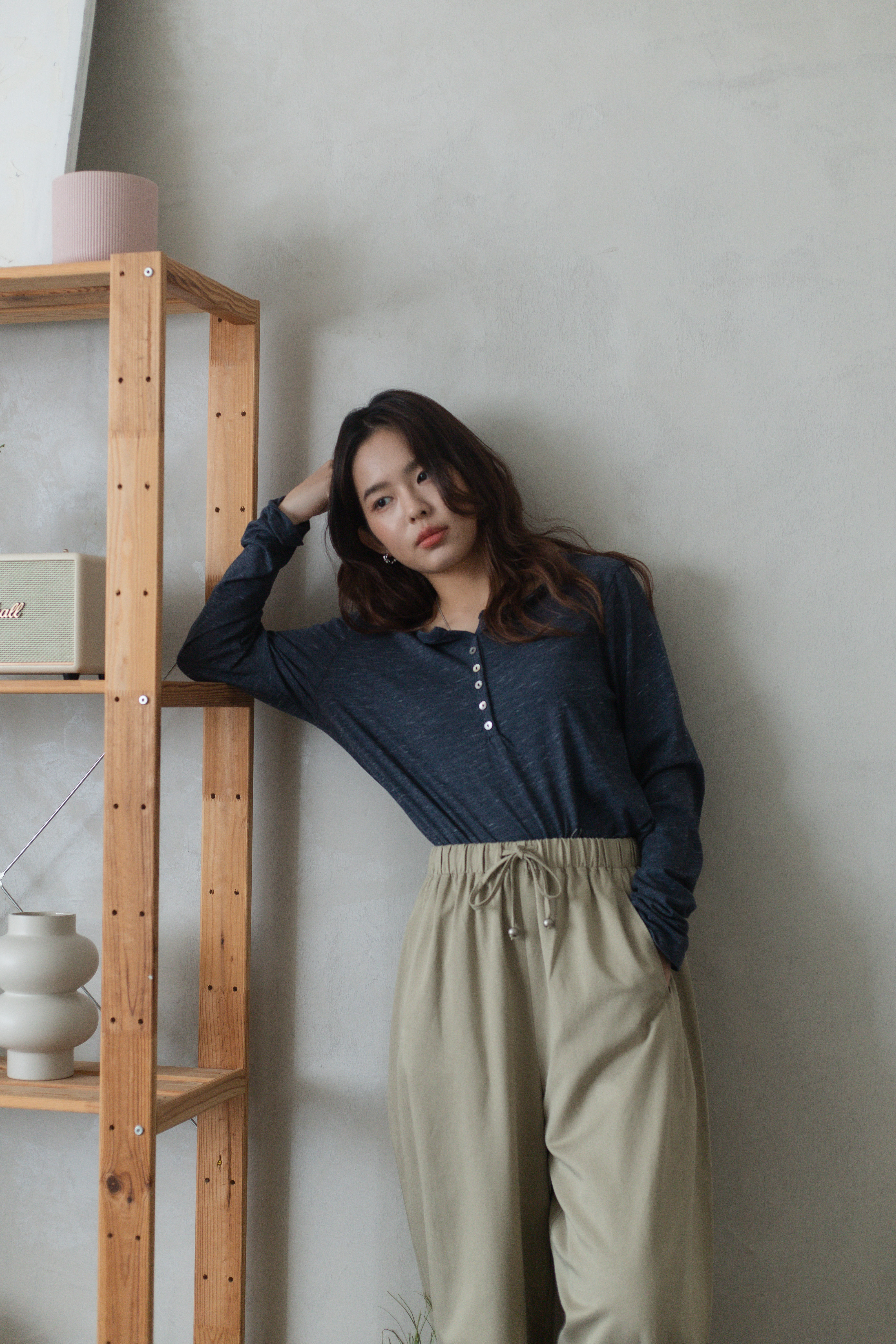 Voryn Buttoned Long Sleeve Tee Navy  - 2730BLNAV