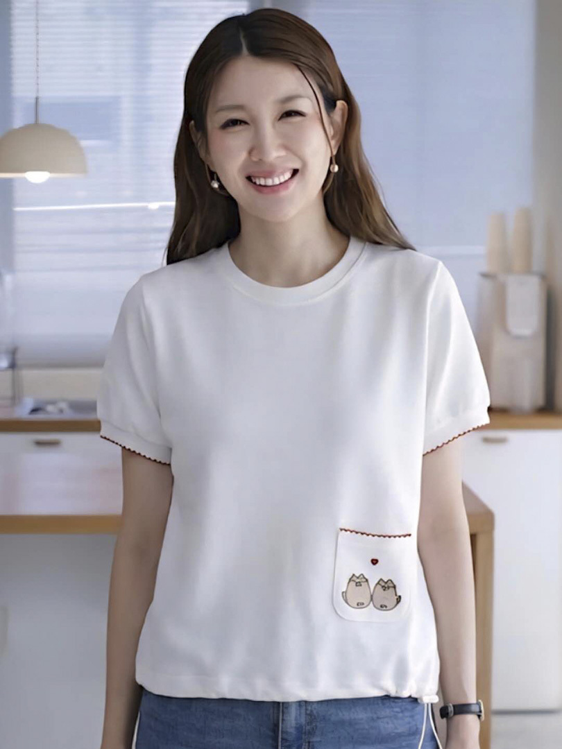韓系減齡休閒穿搭★可愛貓咪刺繡抽繩棉T