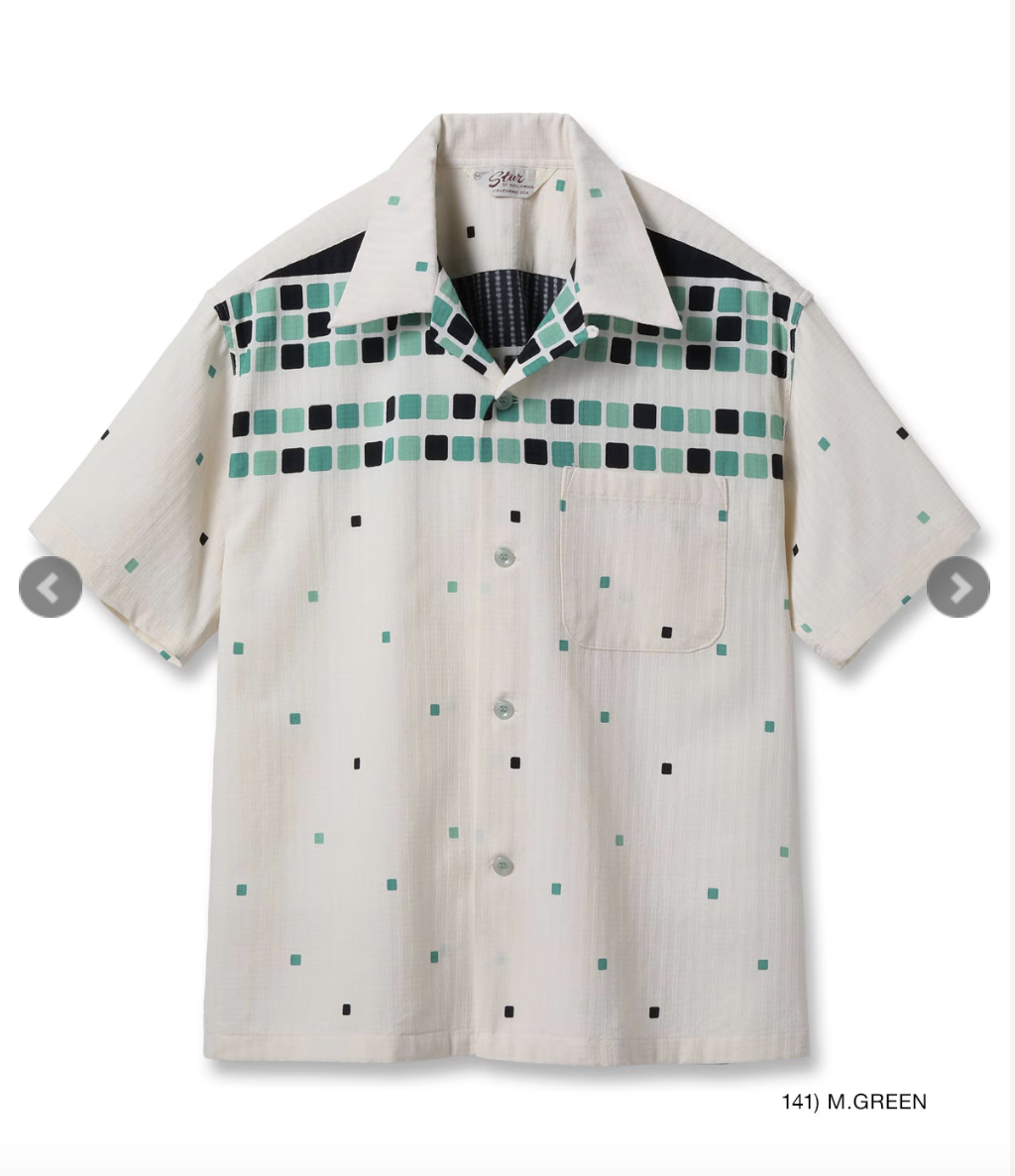 STAR OF HOLLYWOOD DOBBY COTTON OPEN SHIRT “SQUARE” / Green