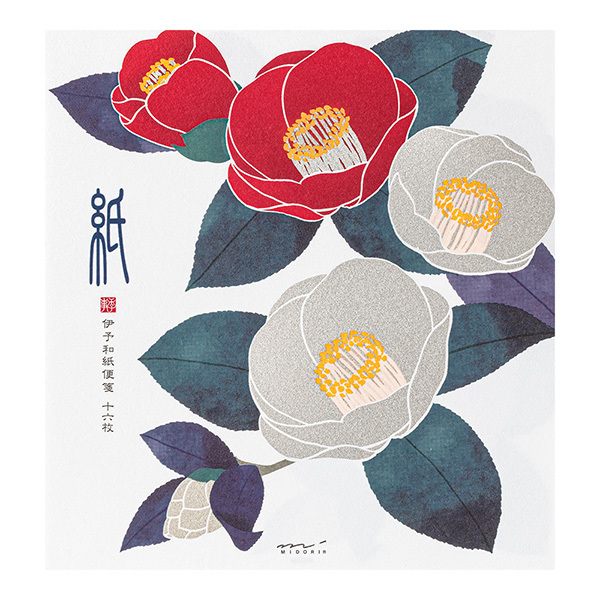 伊予和紙便箋 紅白山茶花 銀箔加工 | MIDORI 日本