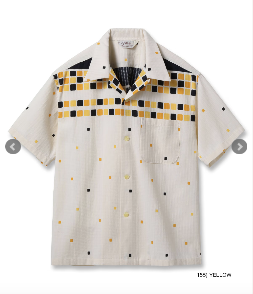 STAR OF HOLLYWOOD DOBBY COTTON OPEN SHIRT “SQUARE” / YELLOW