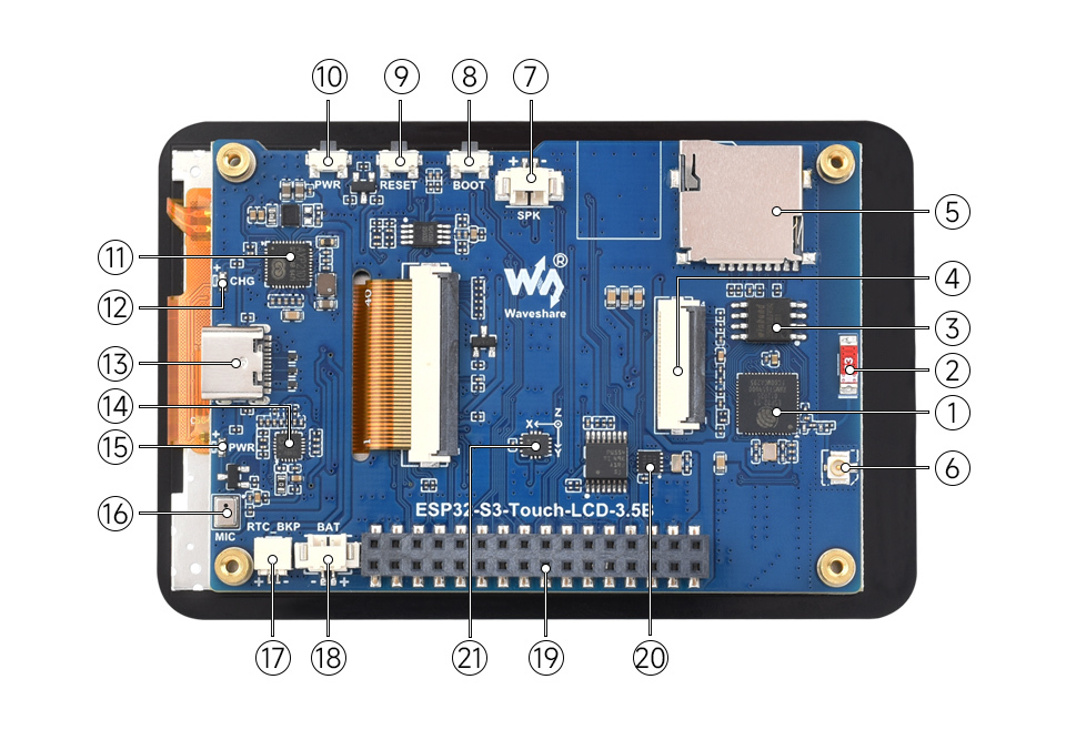 ESP32-S3 3.5吋 IPS 262K LCD 觸控螢幕開發板,硬體概述