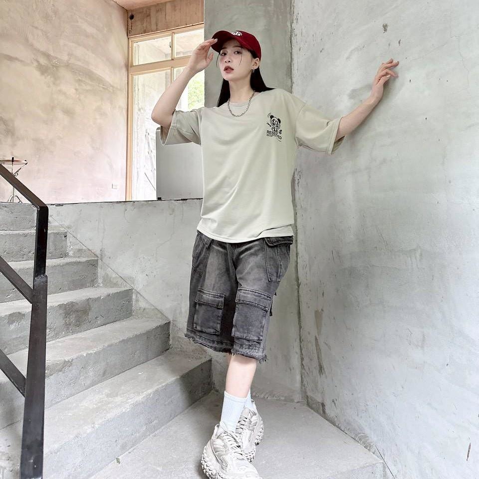 貓抓痕抽鬚口袋牛仔短褲 80887