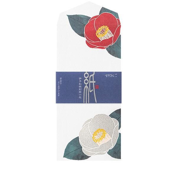 伊予和紙信封 紅白山茶花 銀箔加工 | MIDORI 日本