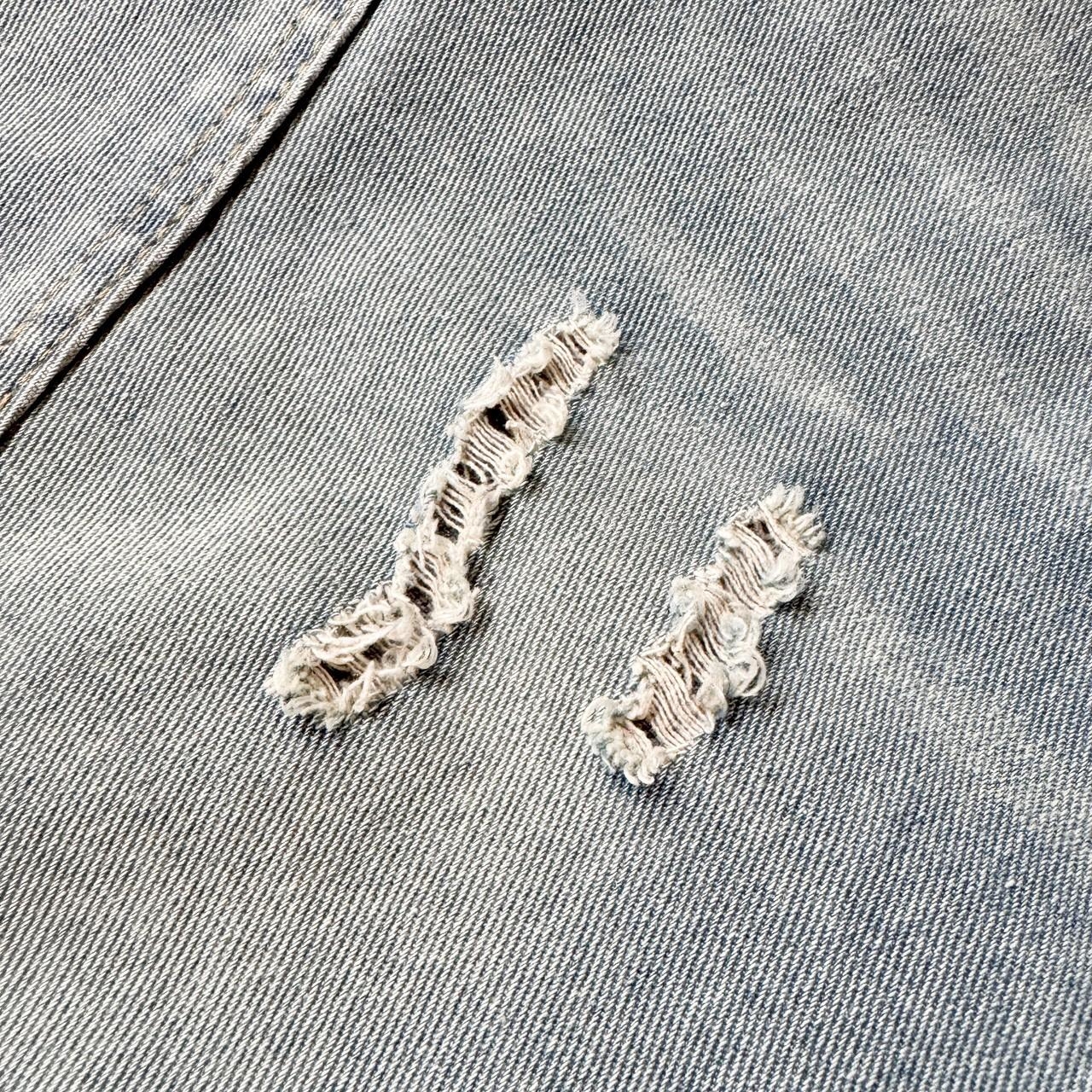 貓抓刷破彎刀牛仔七分褲 81183