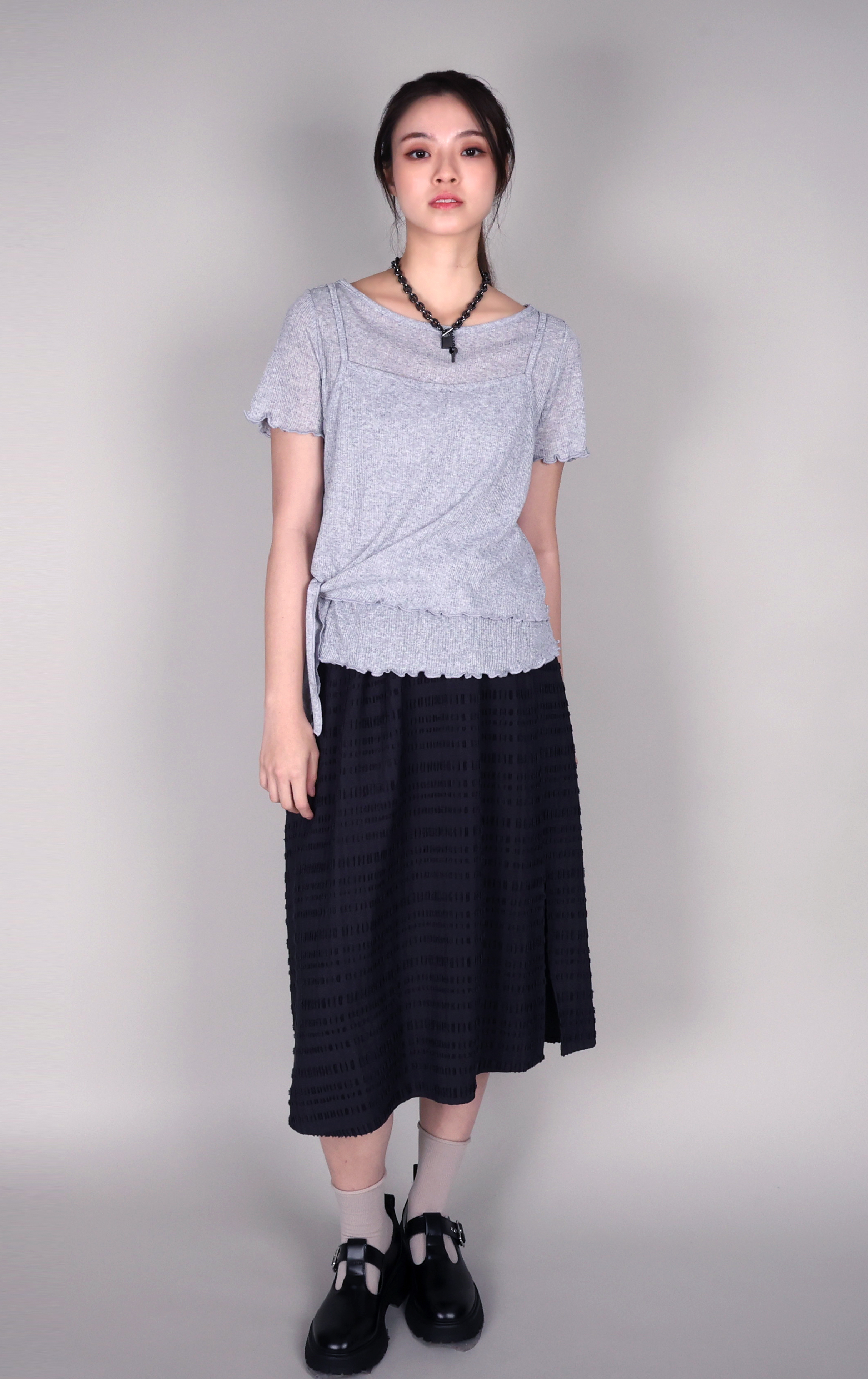 Layered Ribbed Knit Top With Side Ties ST0432