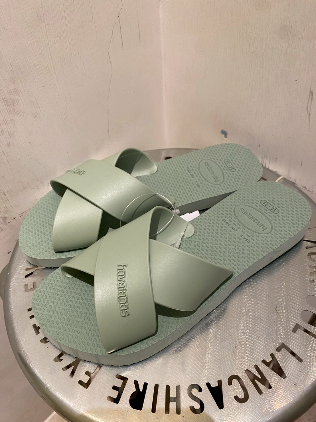 Havaianas 哈瓦仕 拖鞋 涼鞋 復古 交叉鞋帶 綠 Aqua Metallic 4148806-1156W