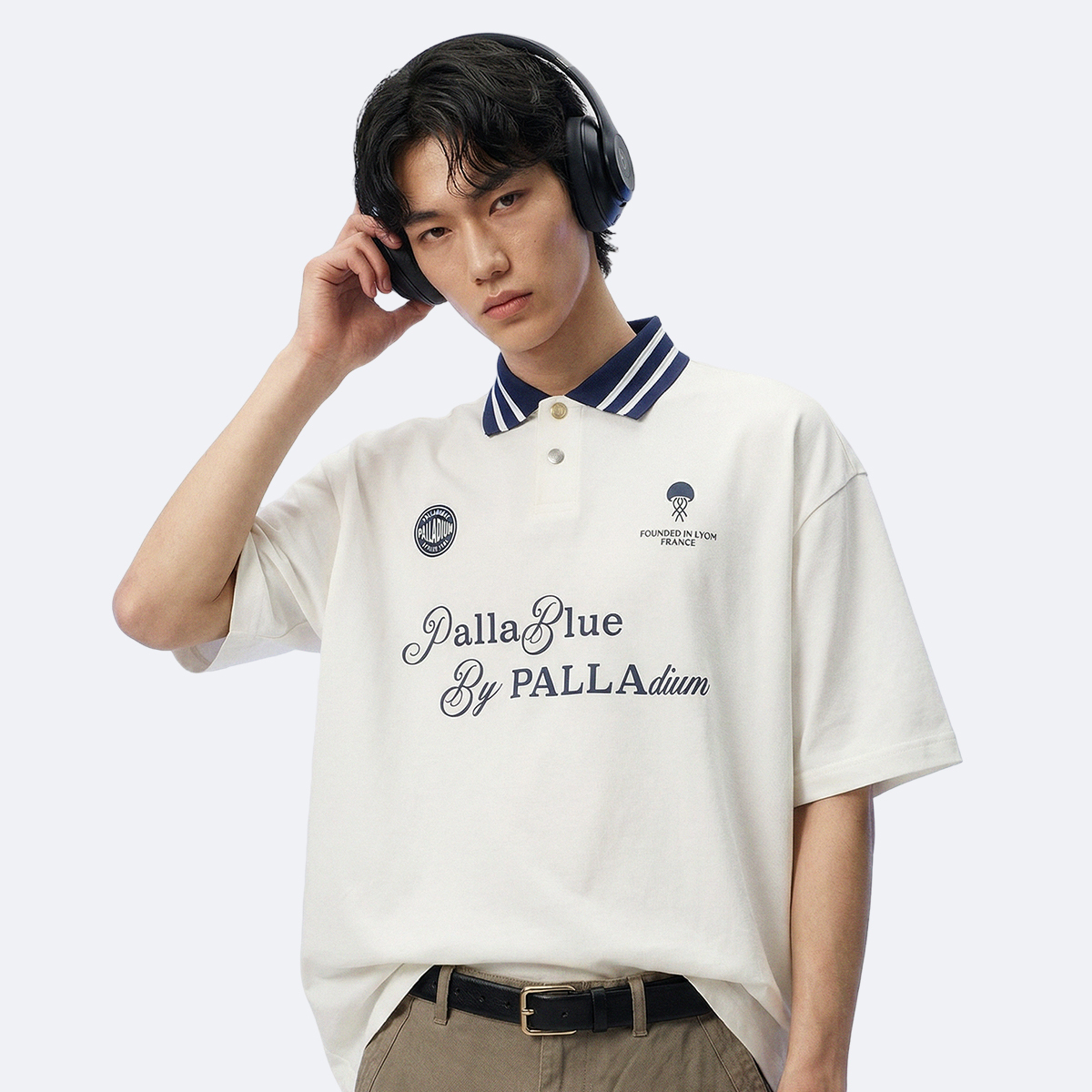 男裝復古 PALLABLUE 拼色落肩POLO裇