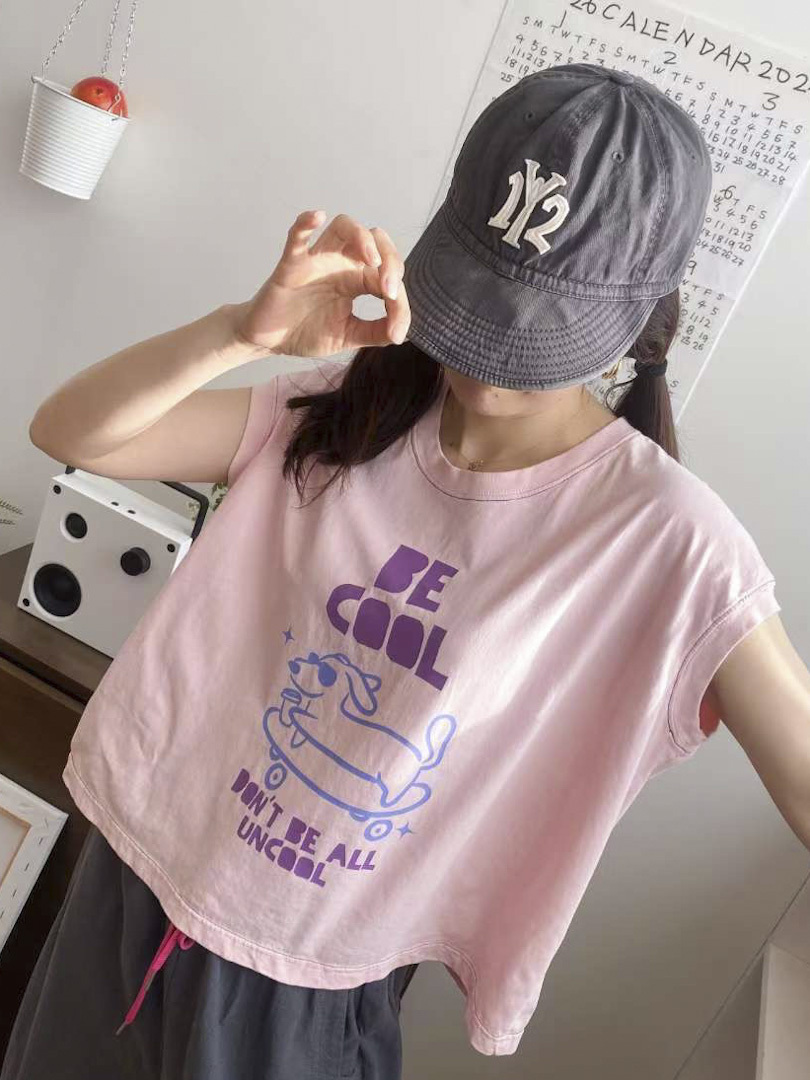 無袖寬版剪裁★韓系狗狗印花涼感背心T