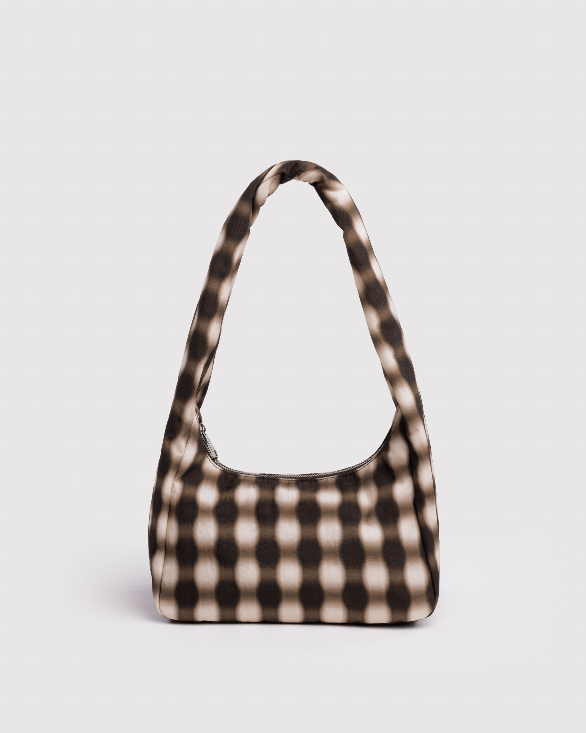Small Nylon Meringue Bag - Blurred Gingham Brown｜BAGGU