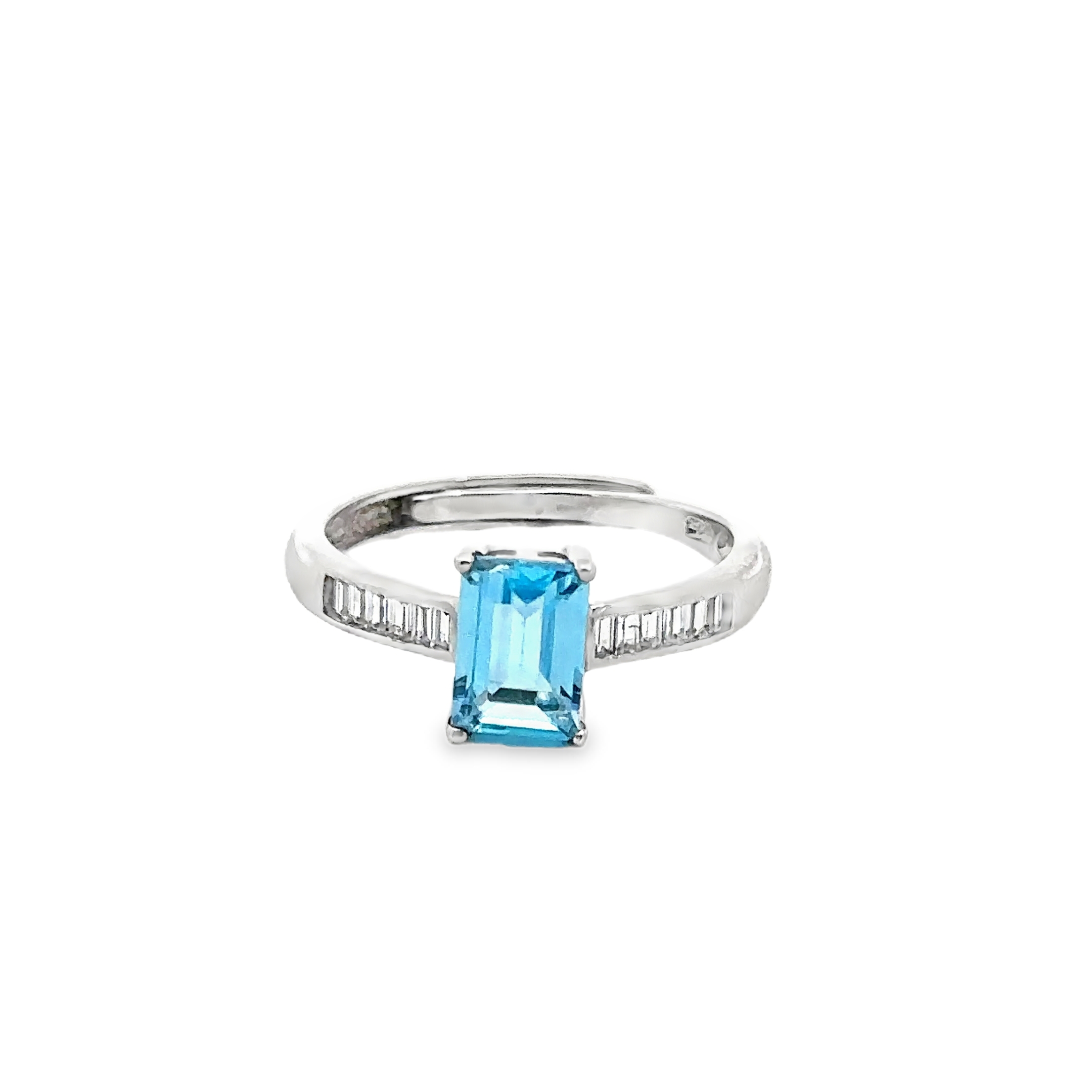 แหวนเงิน S925 ประดับสวิสบลูโทปาซ (Swiss Blue Topaz) เครื่องประดับมินิมอล｜M28