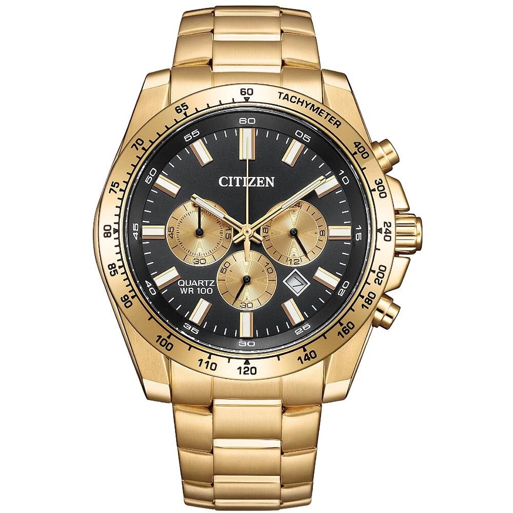 【CITIZEN 星辰】經典金黑 真三眼 計時 日期 夜光 不鏽鋼 手錶 AN8233-51E