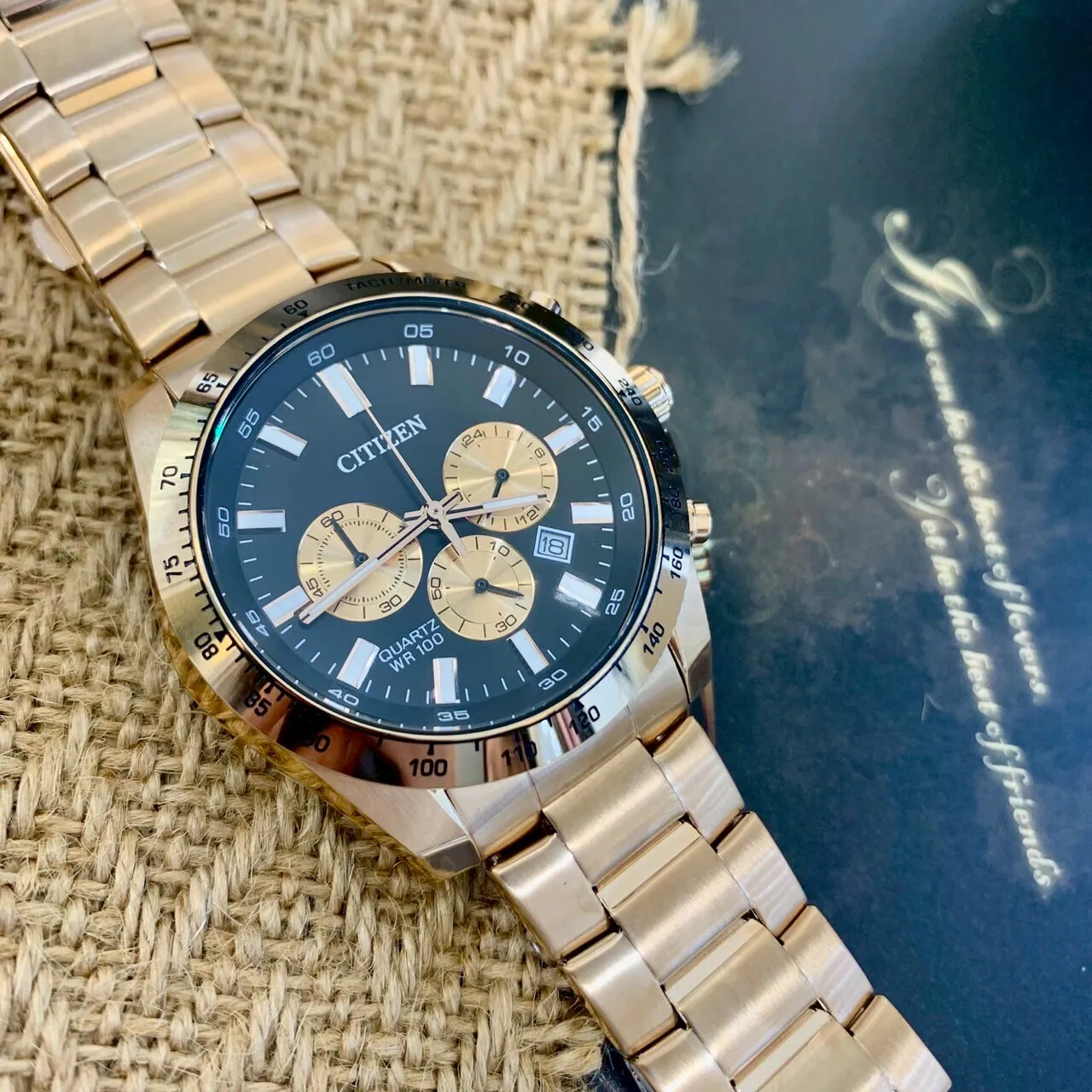 【CITIZEN 星辰】經典金黑 真三眼 計時 日期 夜光 不鏽鋼 手錶 AN8233-51E