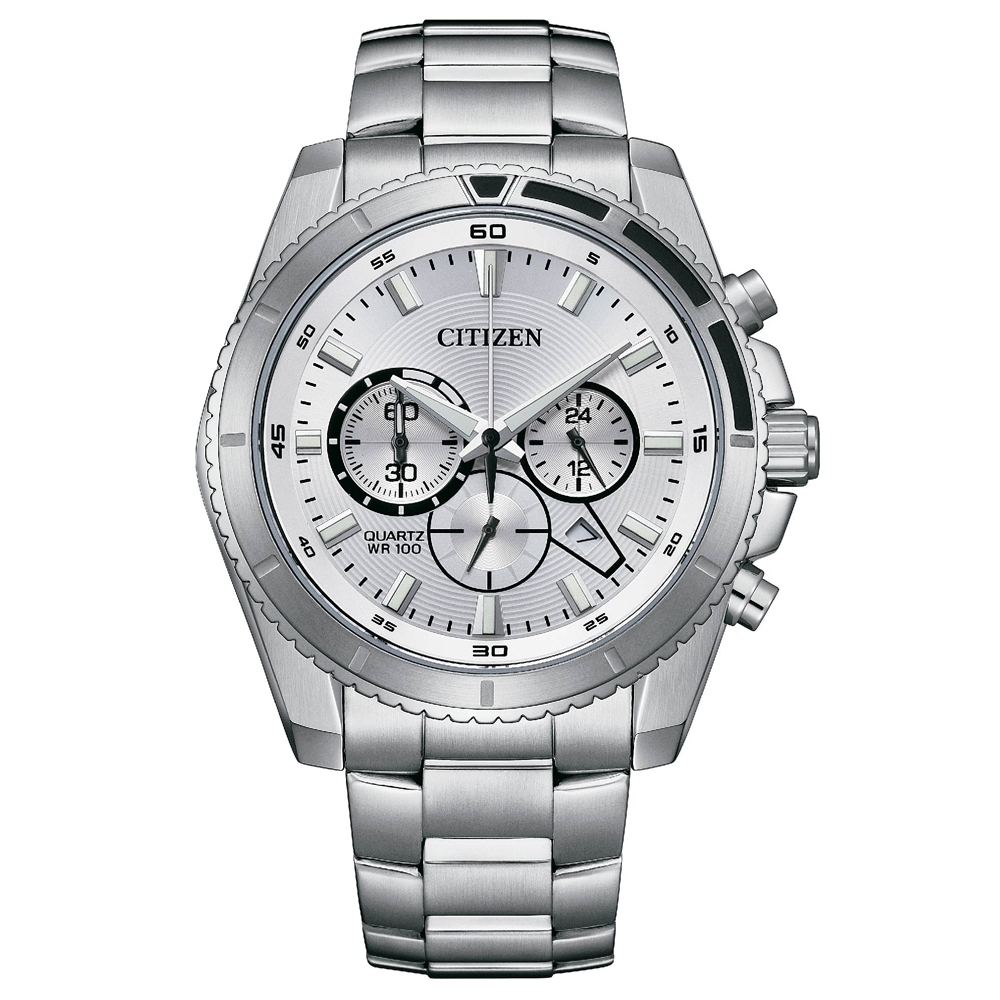 【CITIZEN 星辰】商務百搭 真三眼 計時 日期 夜光 不鏽鋼 手錶 AN8200-50A