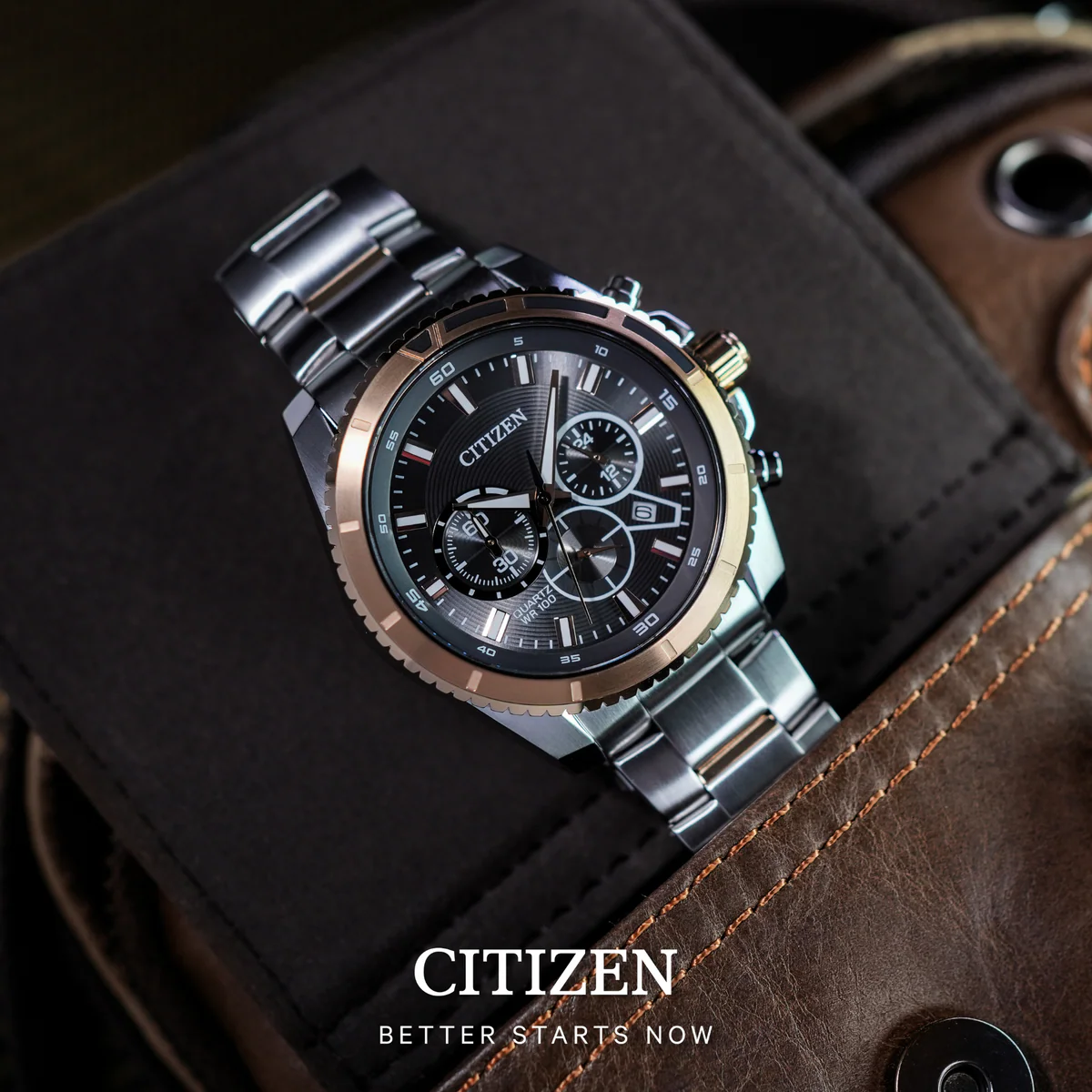 【CITIZEN 星辰】商務個性 銀藍 真三眼 計時 日期 夜光 不鏽鋼 手錶 AN8204-59H