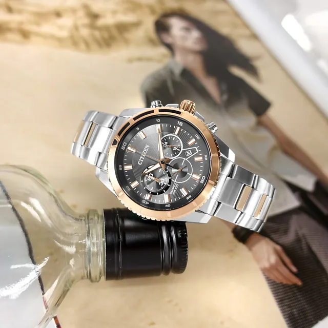 【CITIZEN 星辰】商務個性 銀藍 真三眼 計時 日期 夜光 不鏽鋼 手錶 AN8204-59H
