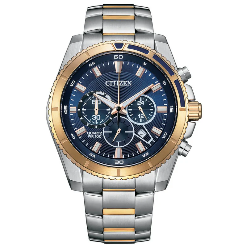 【CITIZEN 星辰】個性率性 銀藍 真三眼 計時 日期 夜光 不鏽鋼 手錶 AN8206-53L