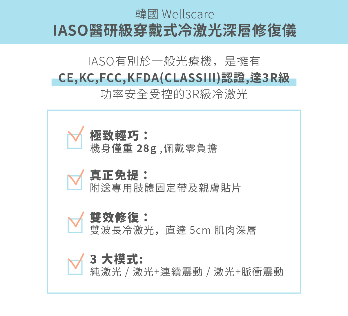 IASO 冷激光穿透力 5cm 深層肌肉關節修復對比圖