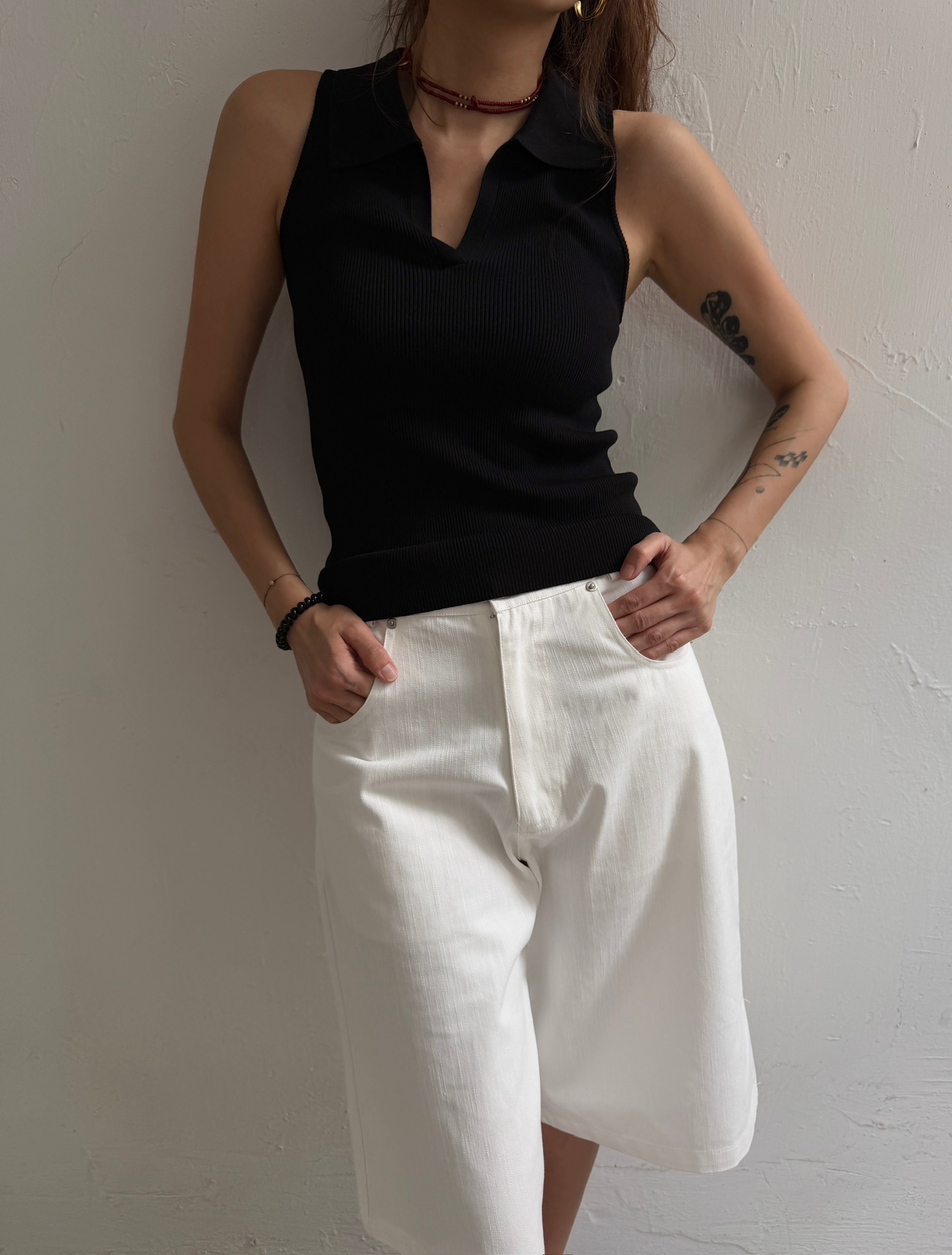 Ribbed polo blouse