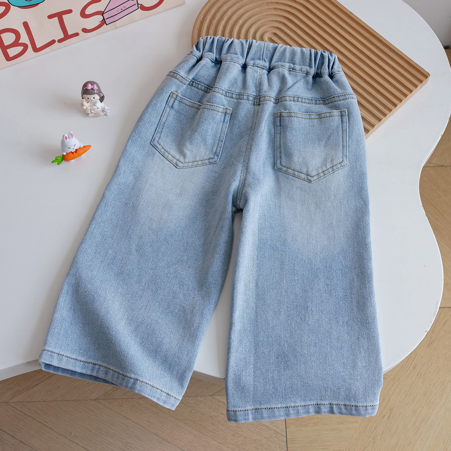 【H0792】甜美貼布刺繡小狗牛仔直筒褲(90-130)