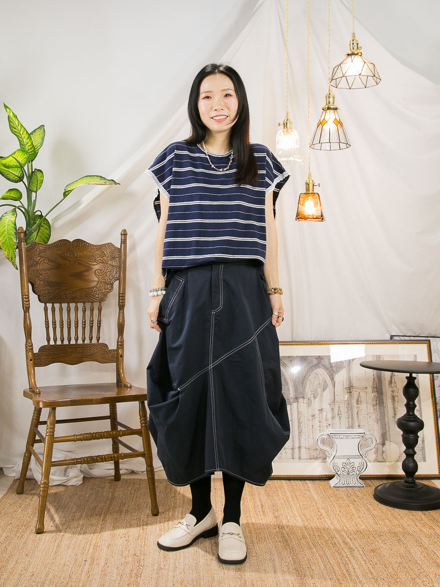 袖口LACE．橫間COTTON料TOP