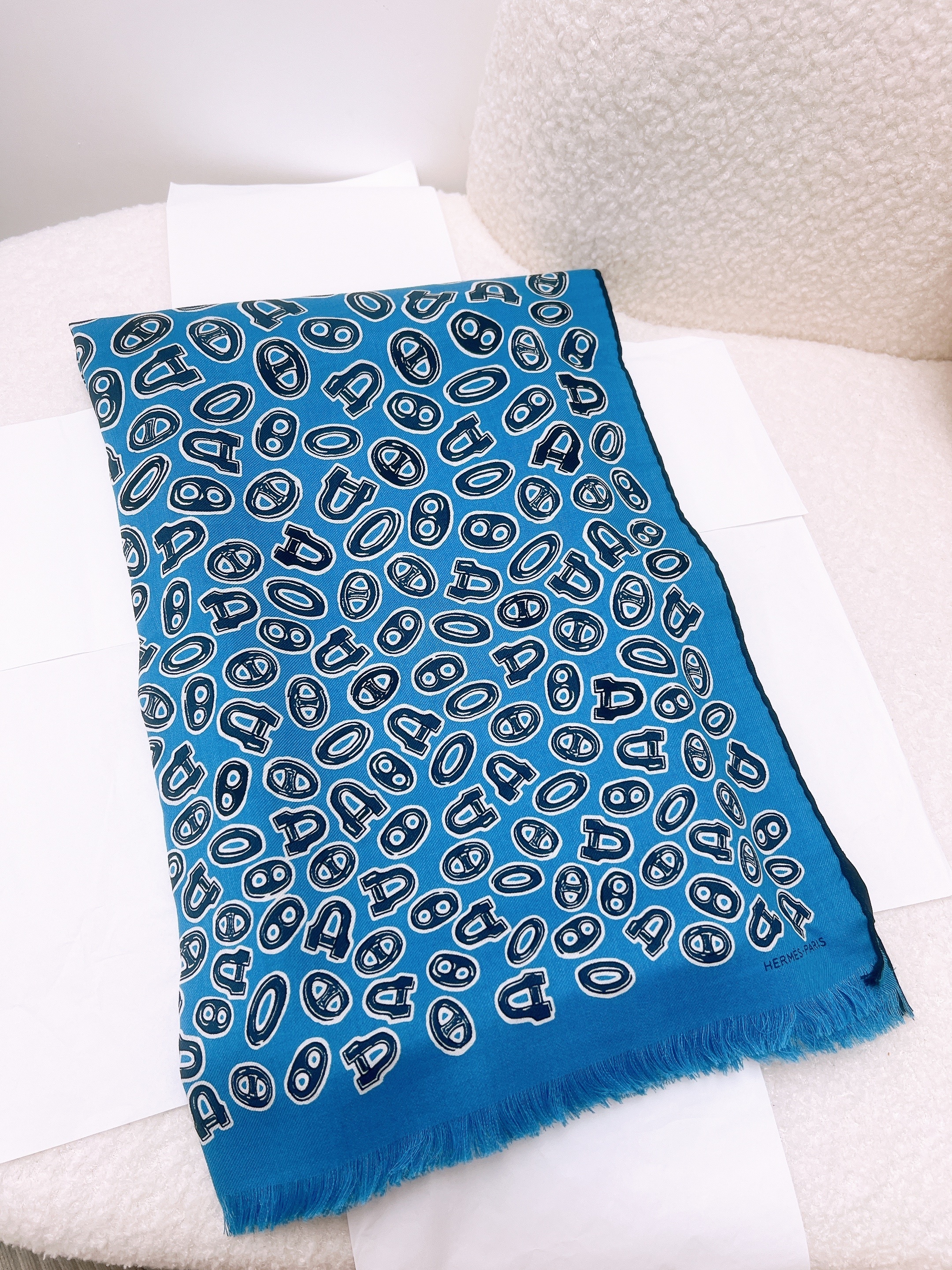 *Unused* Hermes scarf blue interlink