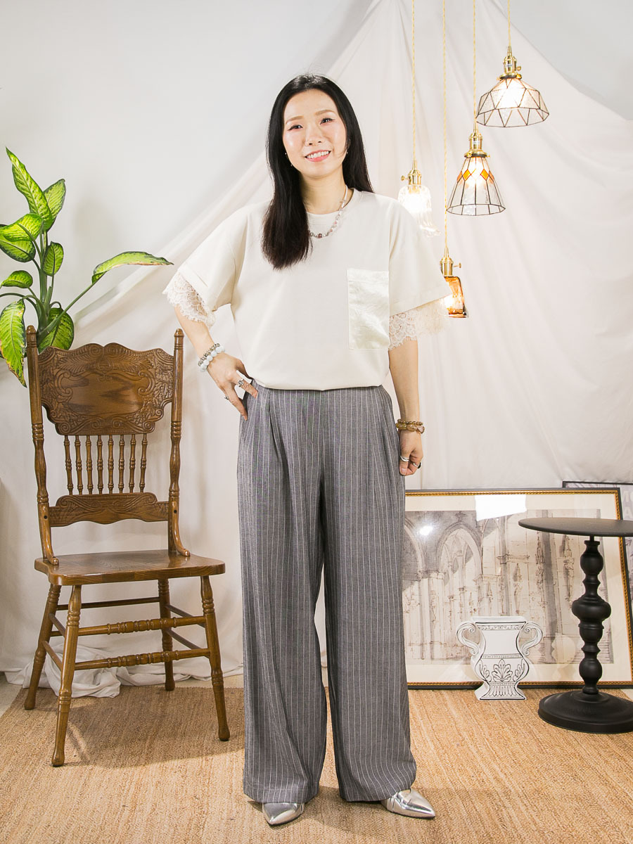 手袖DOUBLE LAYER LACE．滑滑料袋位．COTTON料TOP