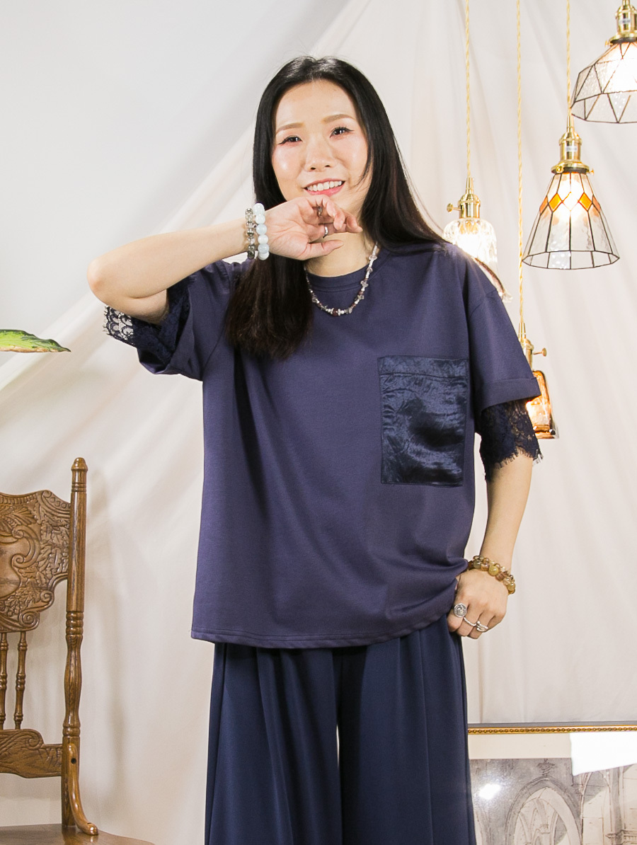 手袖DOUBLE LAYER LACE．滑滑料袋位．COTTON料TOP