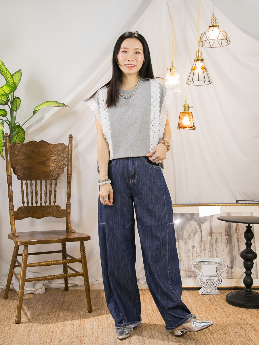 前幅兩行LACE刺繡．COTTON料TOP