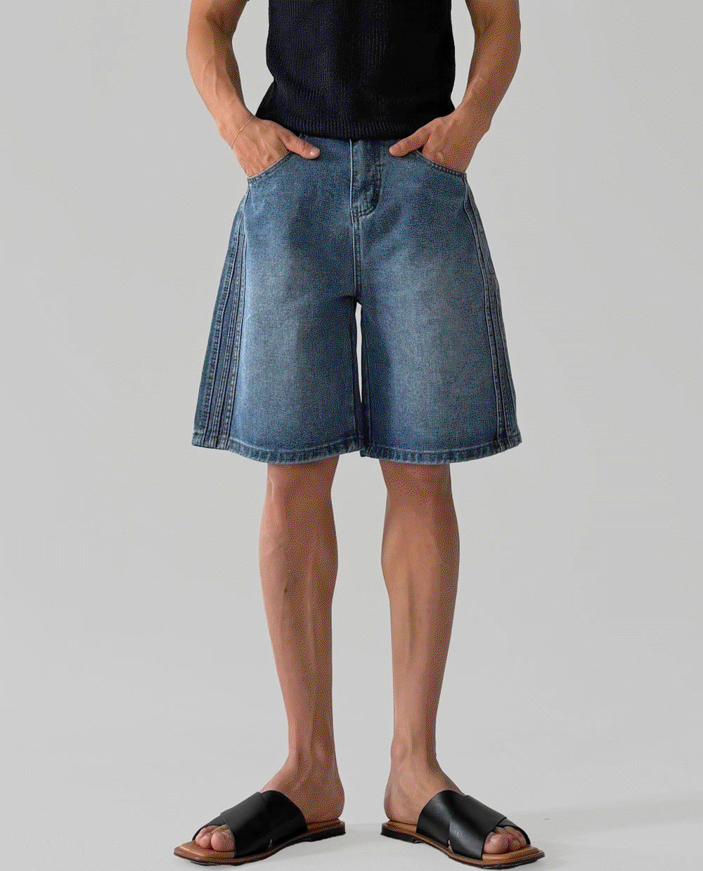 Side Line Washed Denim Shorts