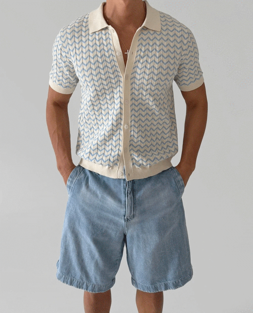Wave Pattern Short-Sleeved Cardigan
