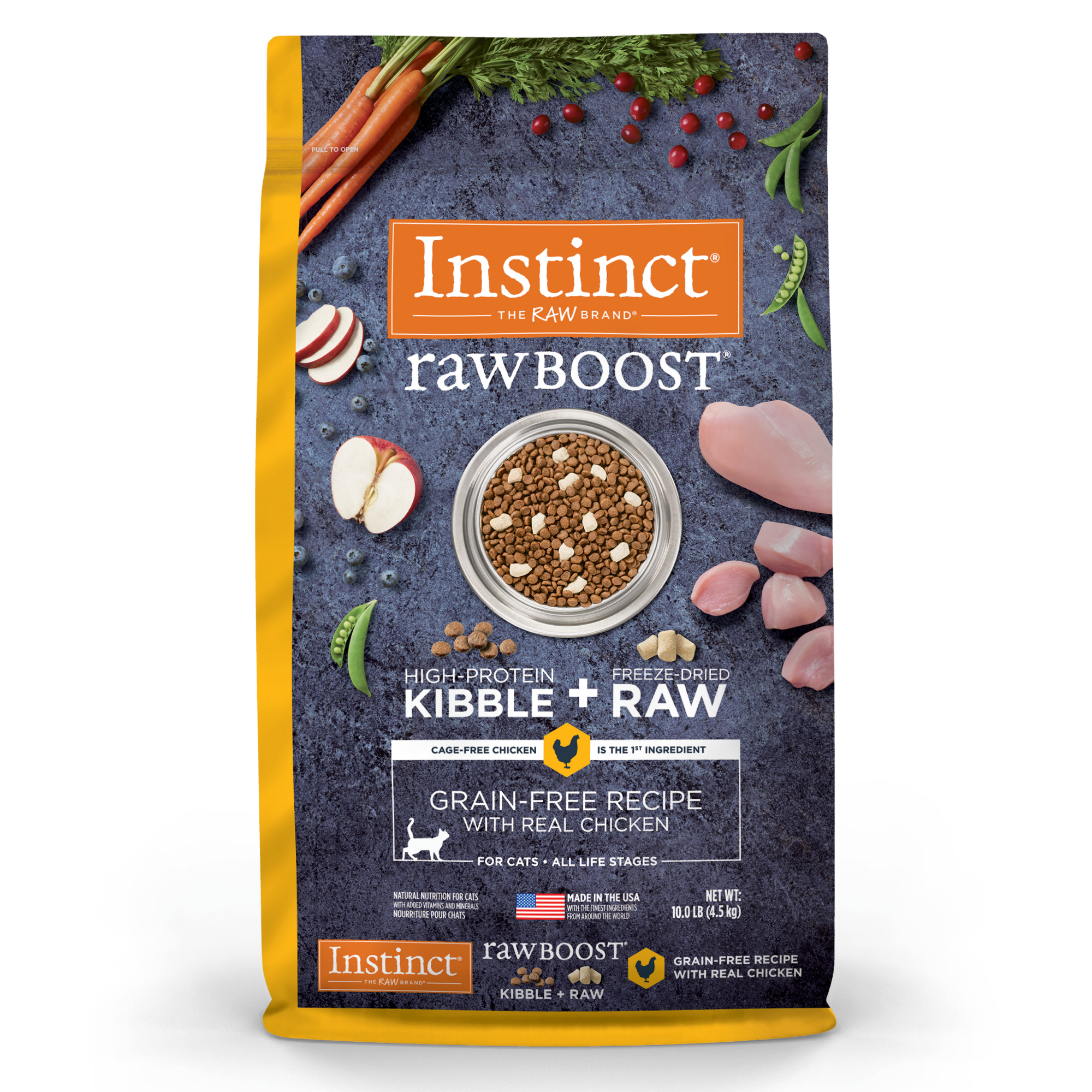 Instinct Raw Boost 凍乾生肉粒無穀物貓糧| 雞肉 10lb| 全貓配方