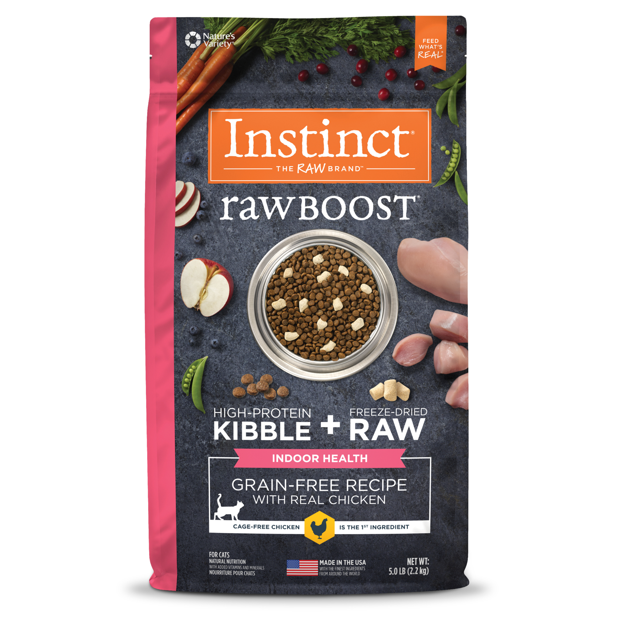 Instinct Raw Boost 凍乾生肉粒無穀物貓糧| 雞肉 5lb| 室內貓配方