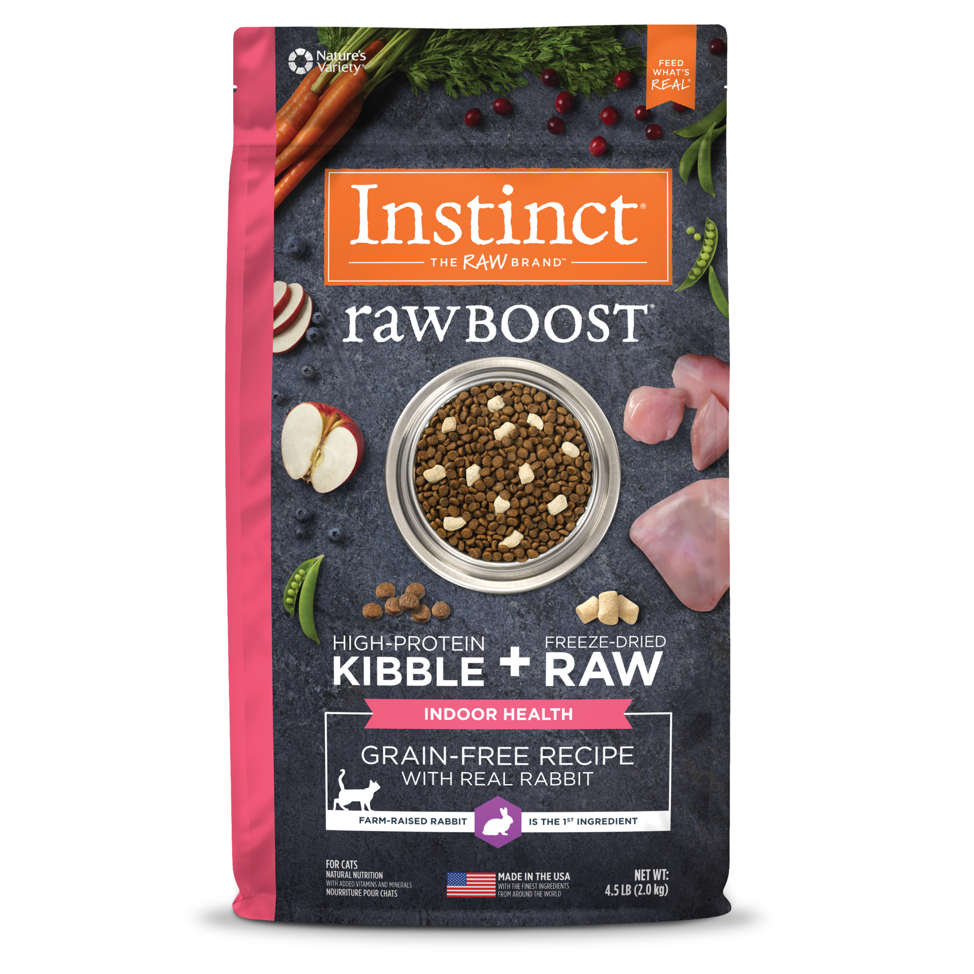 Instinct Raw Boost 凍乾生肉粒無穀物貓糧| 兔肉 4.5lb| 室內貓配方