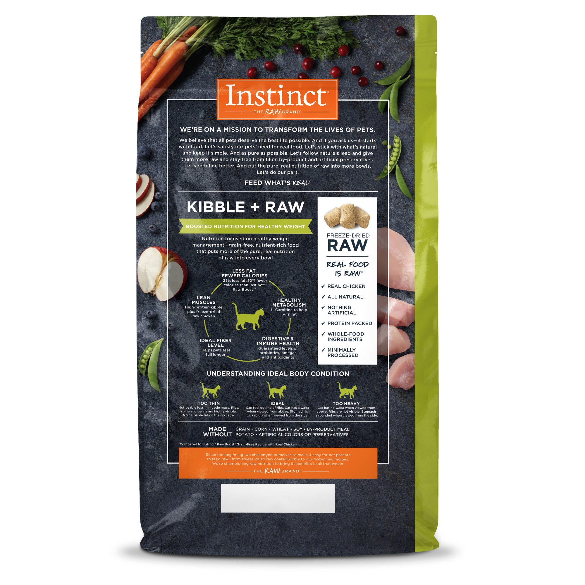 Instinct Raw Boost 凍乾生肉粒無穀物貓糧| 雞肉 10lb| 貓用體重控制重配方
