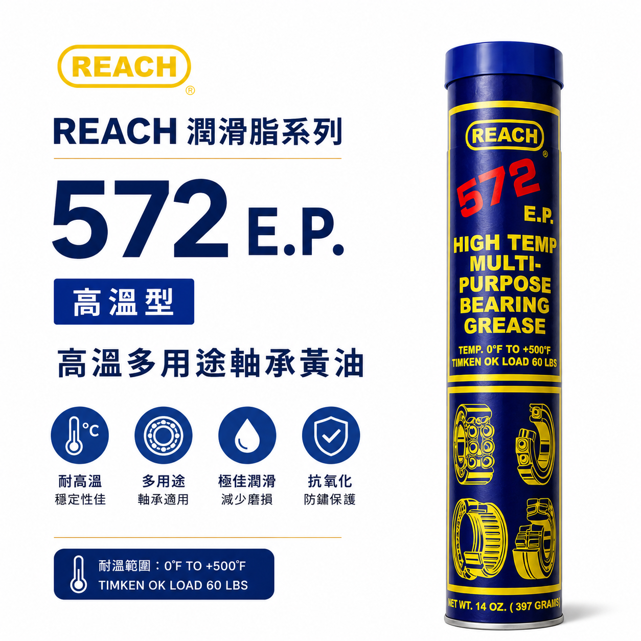 REACH 美國 潤奇｜572 E.P 無熔點潤滑油脂黃油 單車培林軸承用黃油條 牛油條 耐高溫潤滑油脂