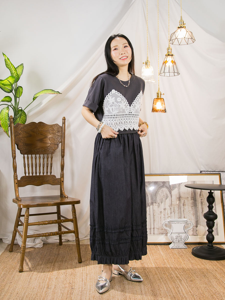 胸位LACE刺繡．COTTON料TOP