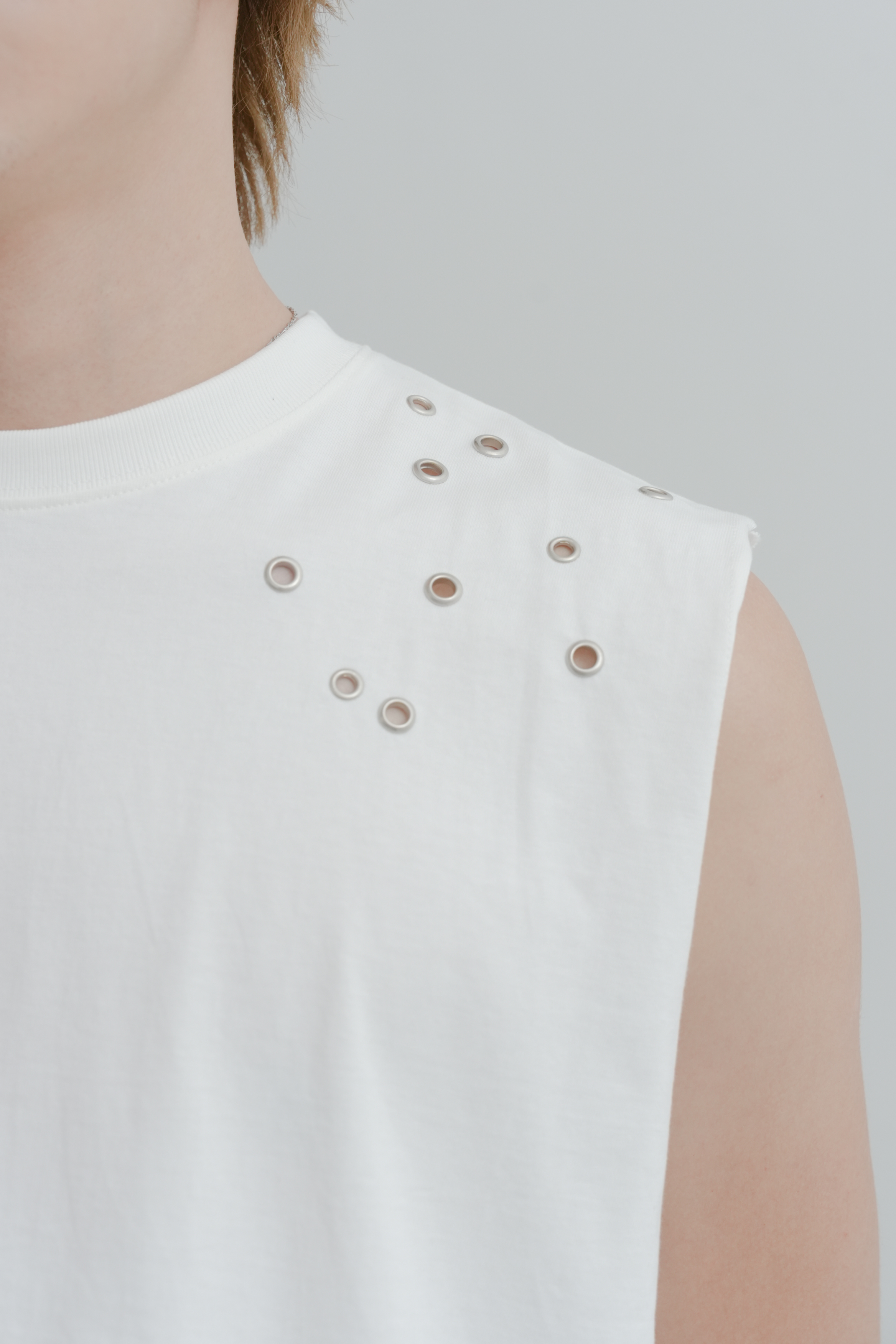 16s eyelet shoulder sleeveless top #背心