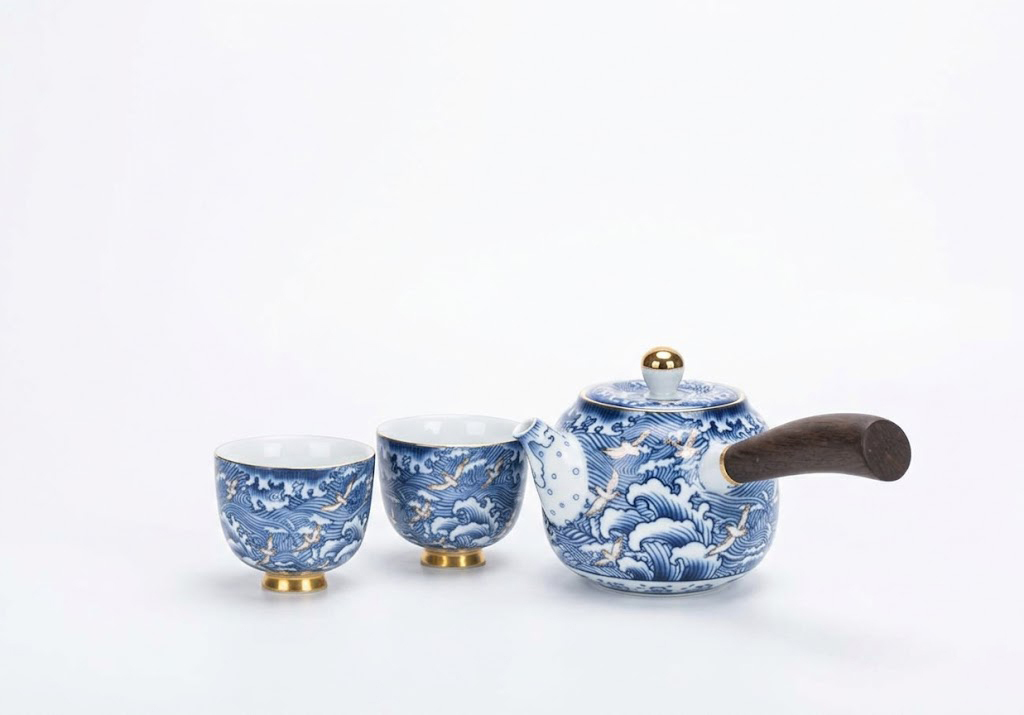 黑檀木手握壺茶具組｜海浪奔翔青花瓷設計 1壺2杯高質感茶器推薦