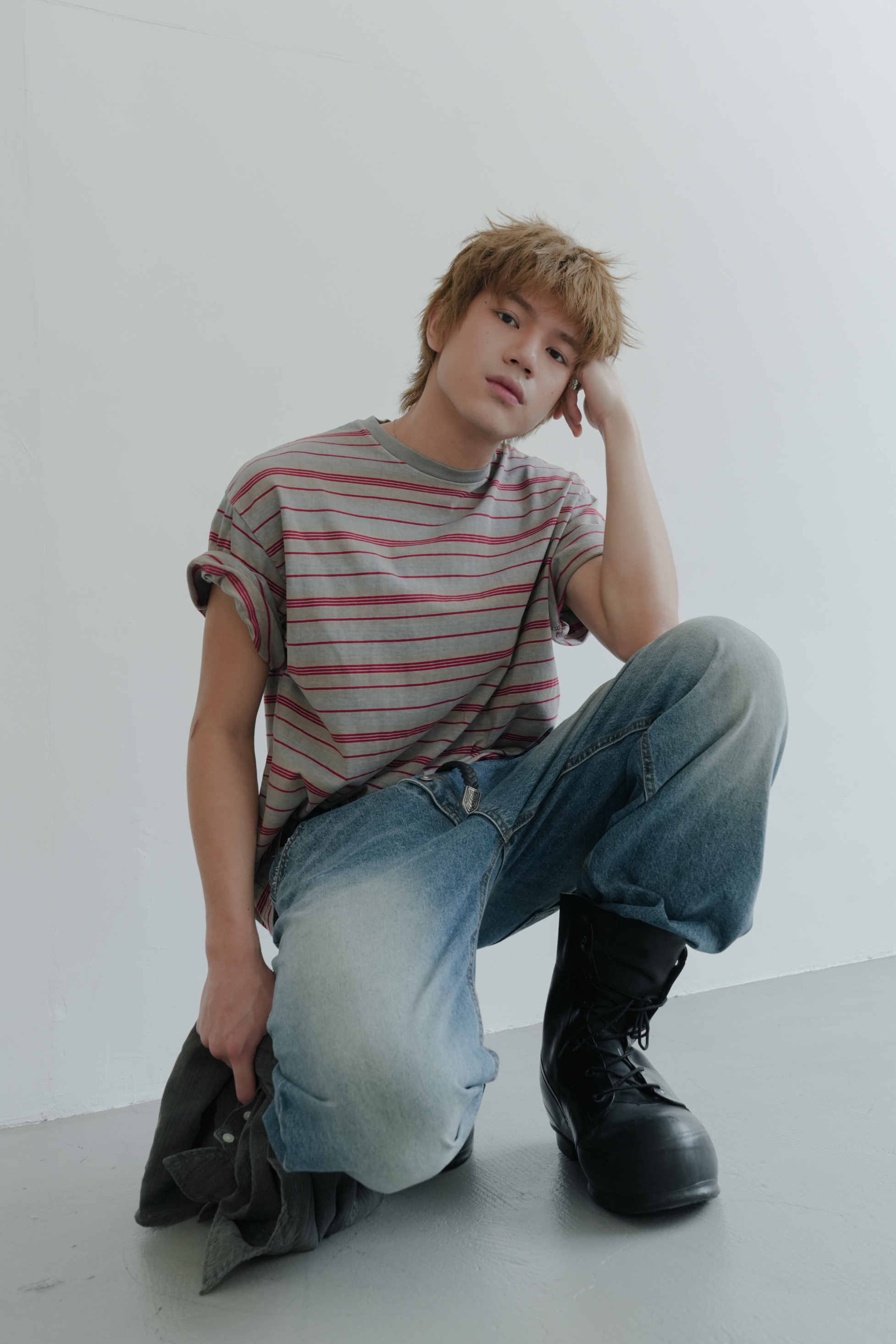 ash pigment striped tee #上衣
