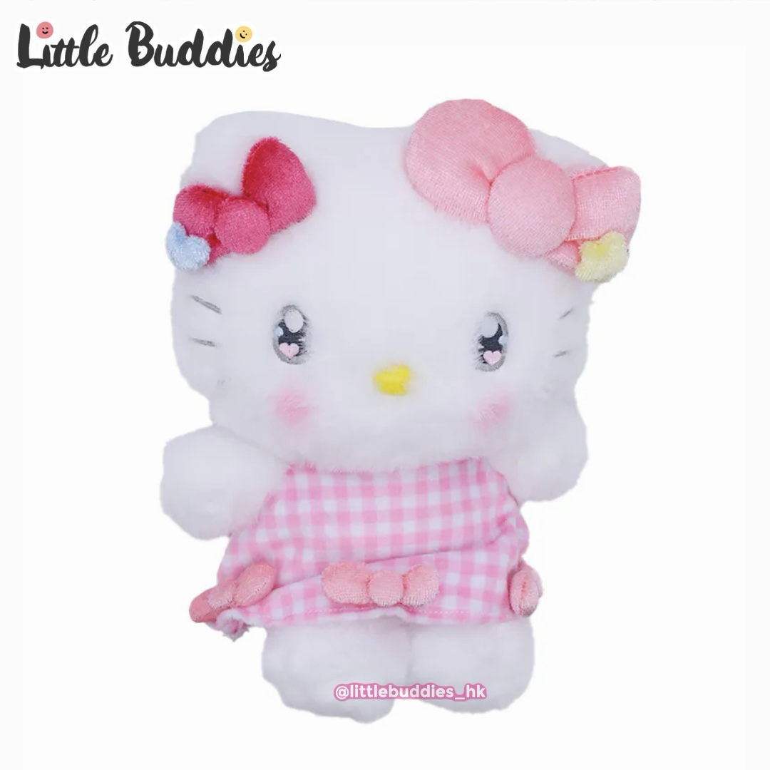 美版 Sanrio Hello KItty 蝴蝶結格仔裙造型 - 豆袋公仔