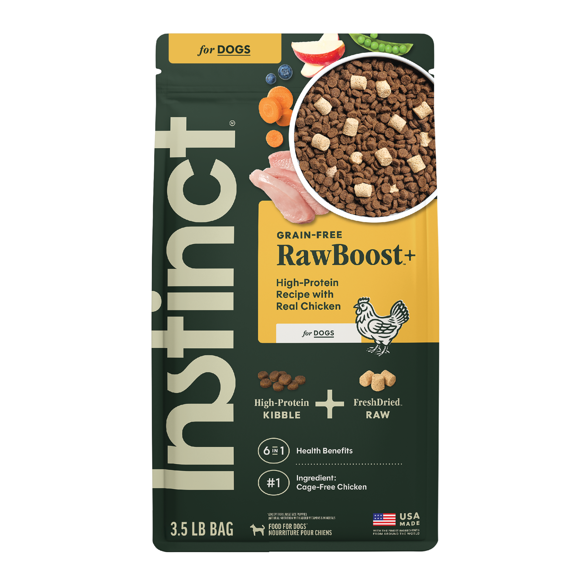 Instinct Raw Boost 凍乾生肉粒無穀物狗糧| 雞肉 3.5 lb| 全犬配方