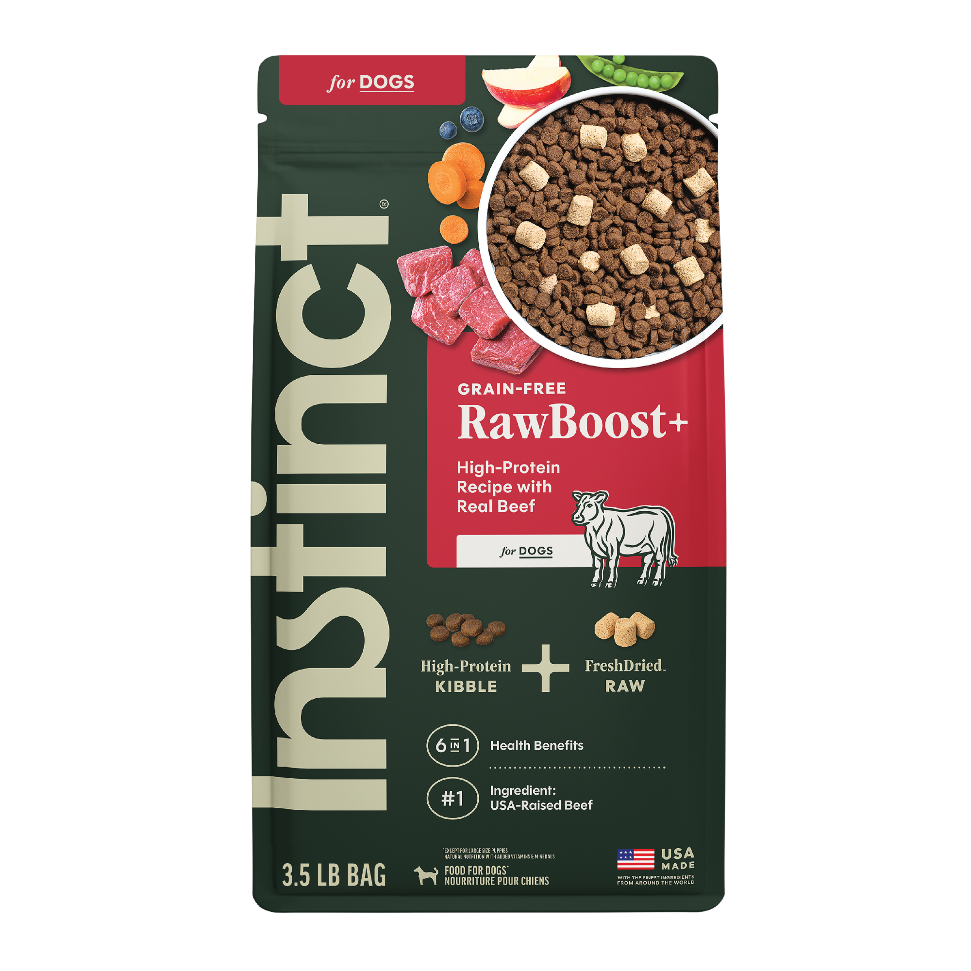 Instinct Raw Boost 凍乾生肉粒無穀物狗糧| 牛肉 4 lb| 全犬配方