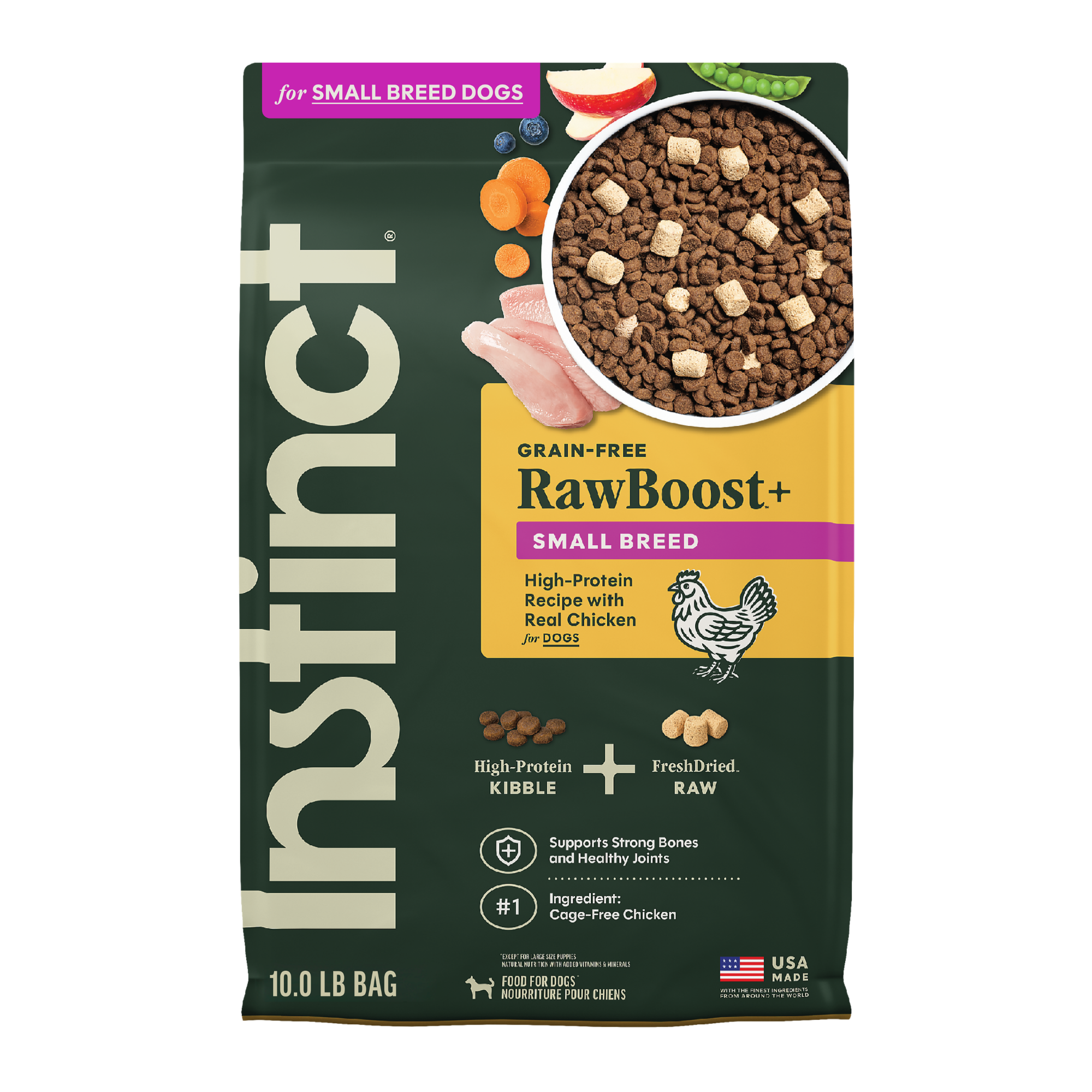Instinct Raw Boost 凍乾生肉粒無穀物狗糧| 雞肉 10 lb| 小型犬配方