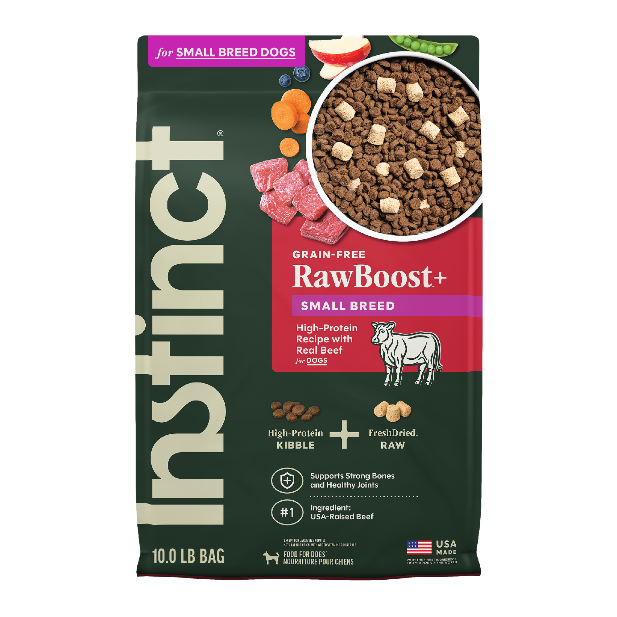 Instinct Raw Boost 凍乾生肉粒無穀物狗糧| 牛肉 10 lb| 小型犬配方