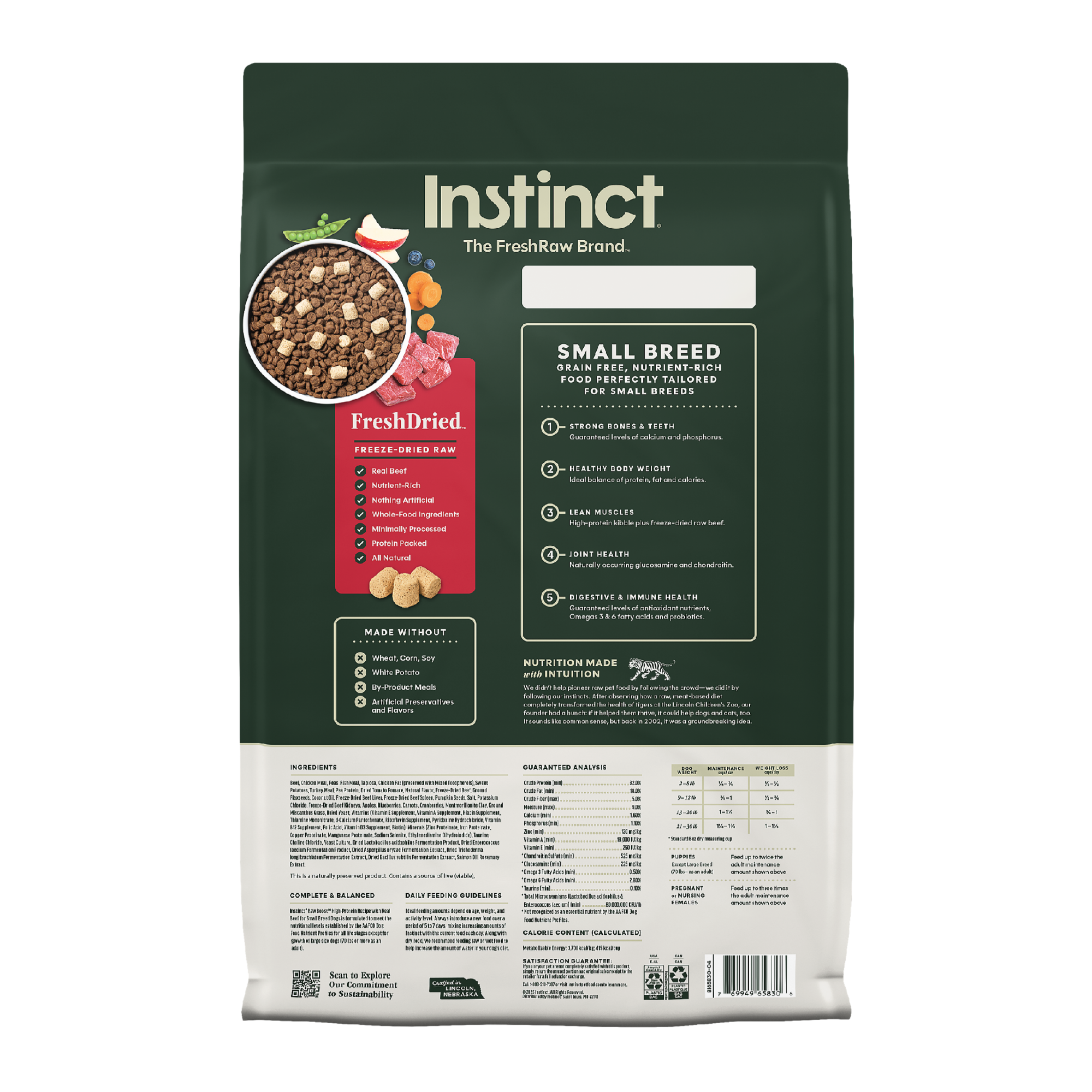 Instinct Raw Boost 凍乾生肉粒無穀物狗糧| 牛肉 10 lb| 小型犬配方