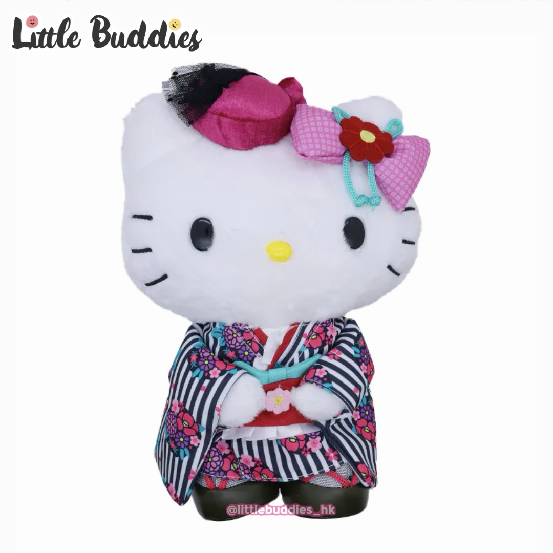 美版 Sanrio Hello Kitty 復古現代風條子和服造型 - 10"公仔