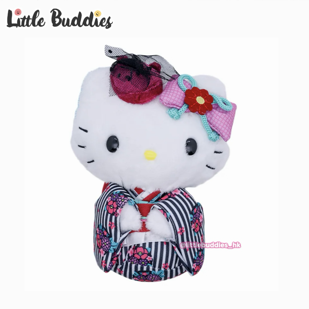 美版 Sanrio Hello Kitty 復古現代風條子和服造型 - 豆袋公仔