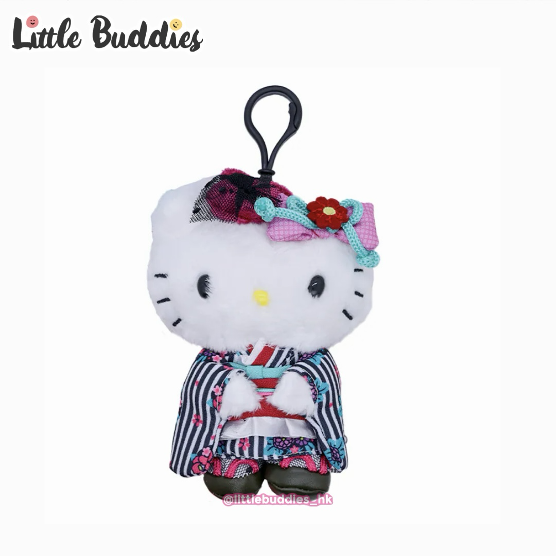 美版 Sanrio Hello Kitty 復古現代風條子和服造型 - 公仔匙扣
