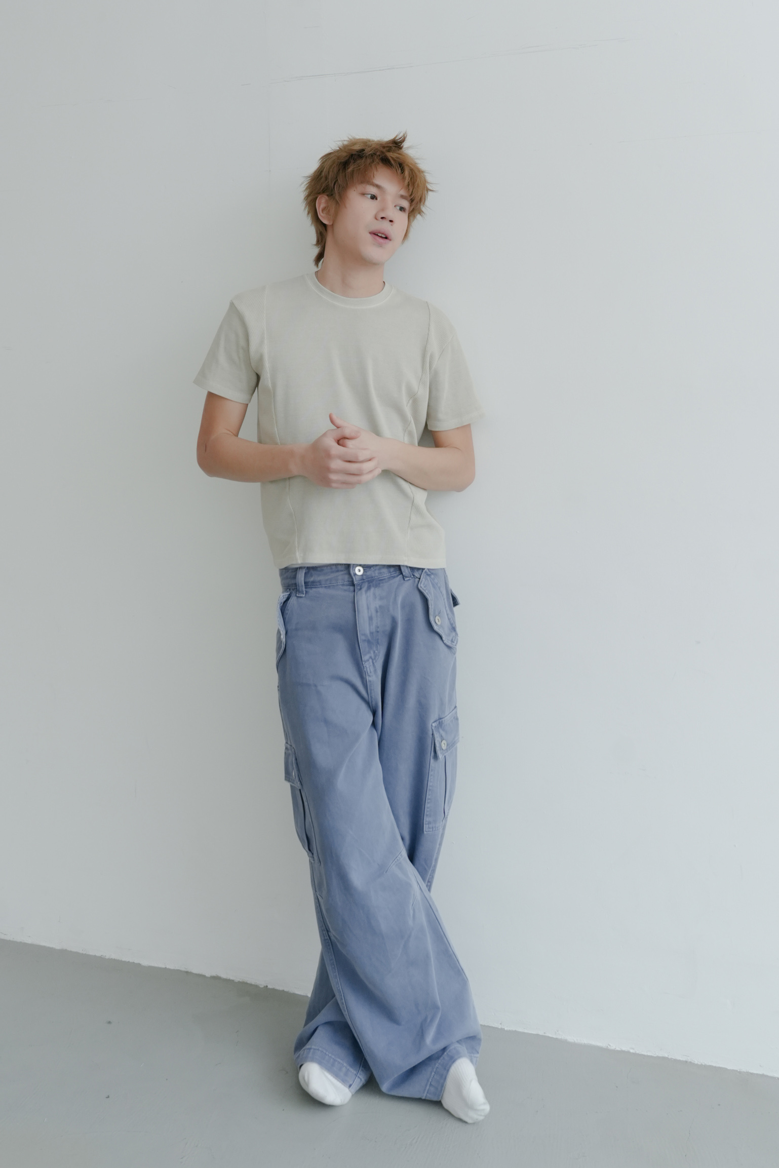 line pigment ribbed crop short sleeve #上衣